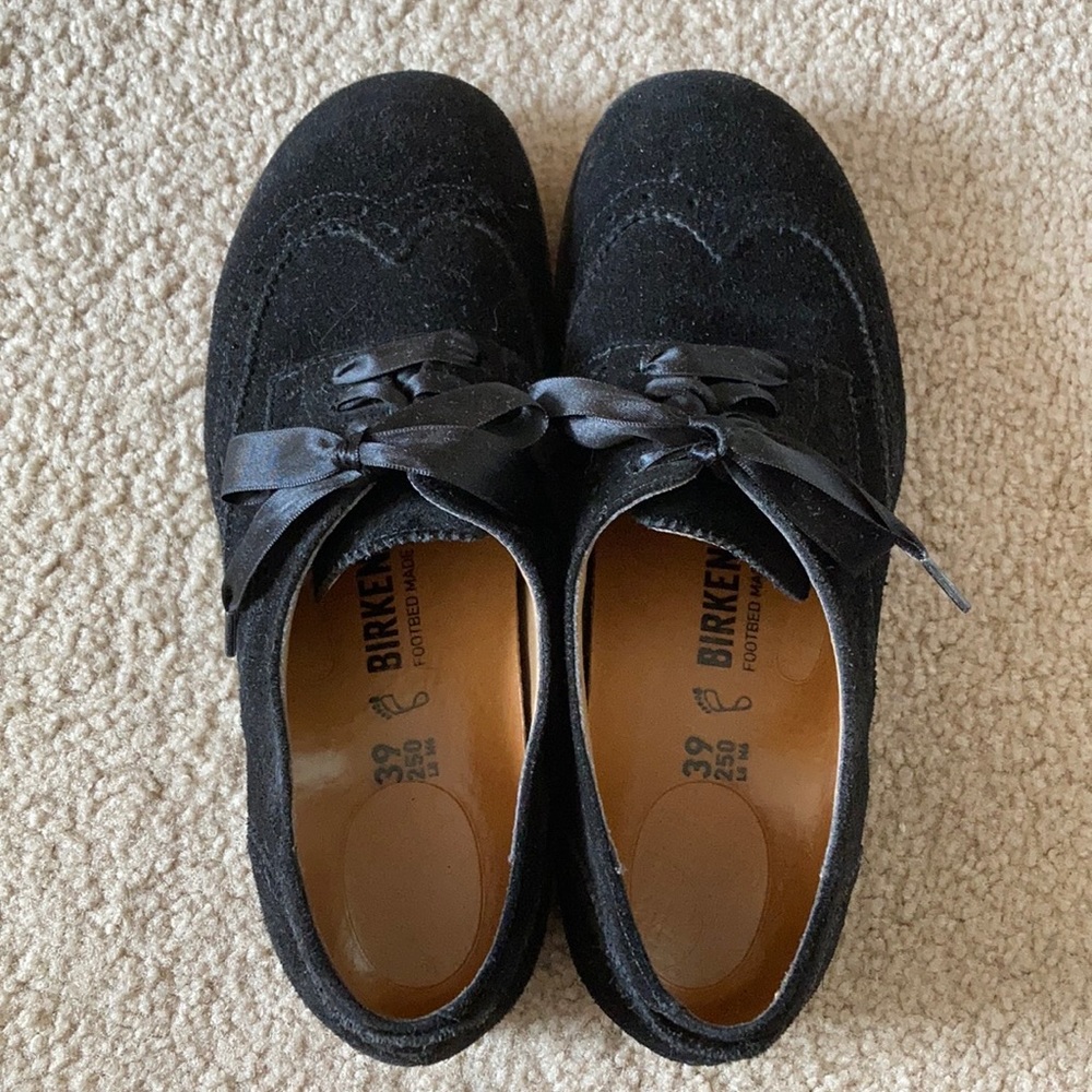Black Birkenstock suede oxford’s